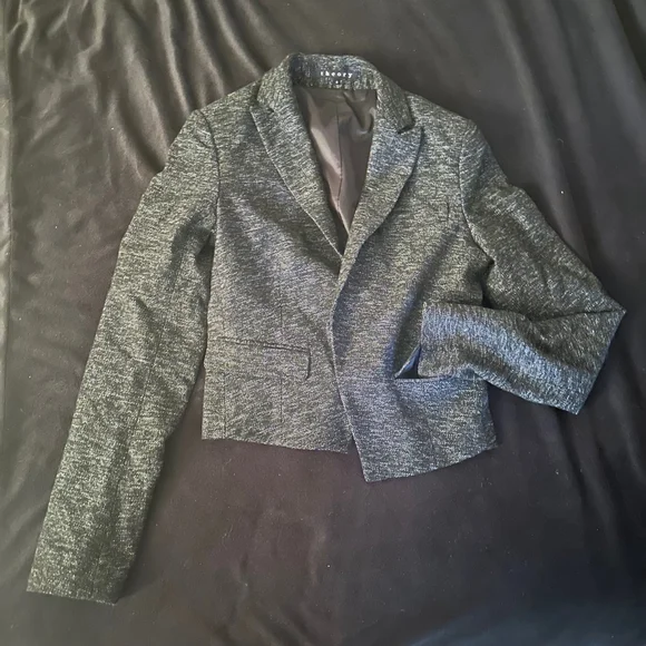 Theory Womens Crop Blazer Jacket Long Sleeve Notch Lapel Hook Closure Tweed - Picture 4 of 5